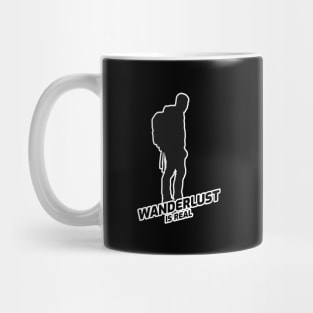 Wanderlust Is Real - Hiker With Black Text Design Mug